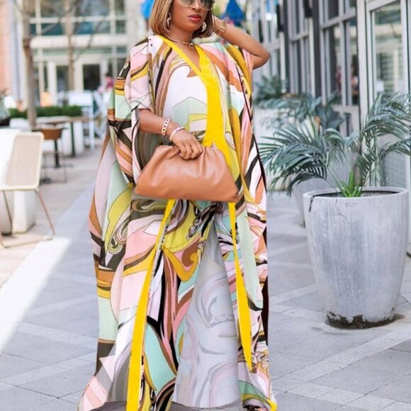 DivAbby | Rich Queen Vibes 2pc Kaftan Top/Pant Set | Multi-Color | Size L | NWOT - Picture 1 of 7